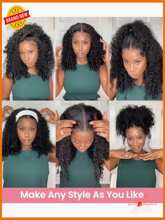 Glueless Curly Human Hair Wig Pre Plucked 6x5 HD Lace Front 200% Density 18in